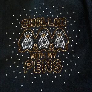Sierra Outdoors Woman XL Black Fleece "Chillin with my Pens" Rhinestone Jacket